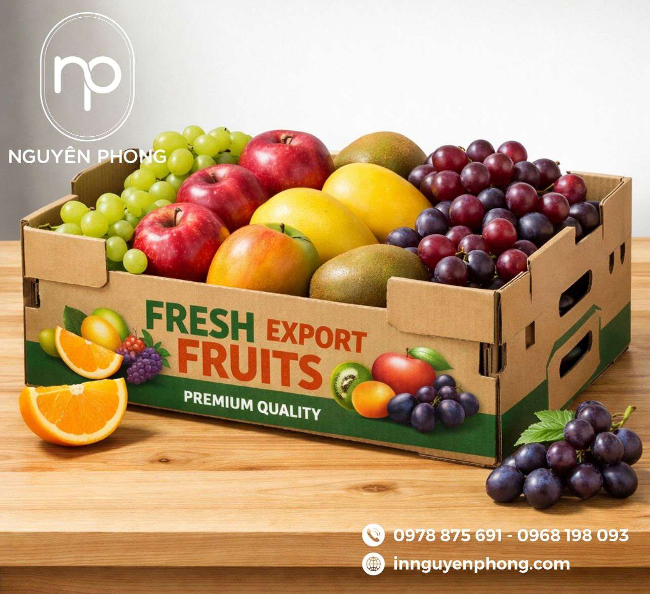 Mẫu khay giấy trái cây đầy đủ thông tin